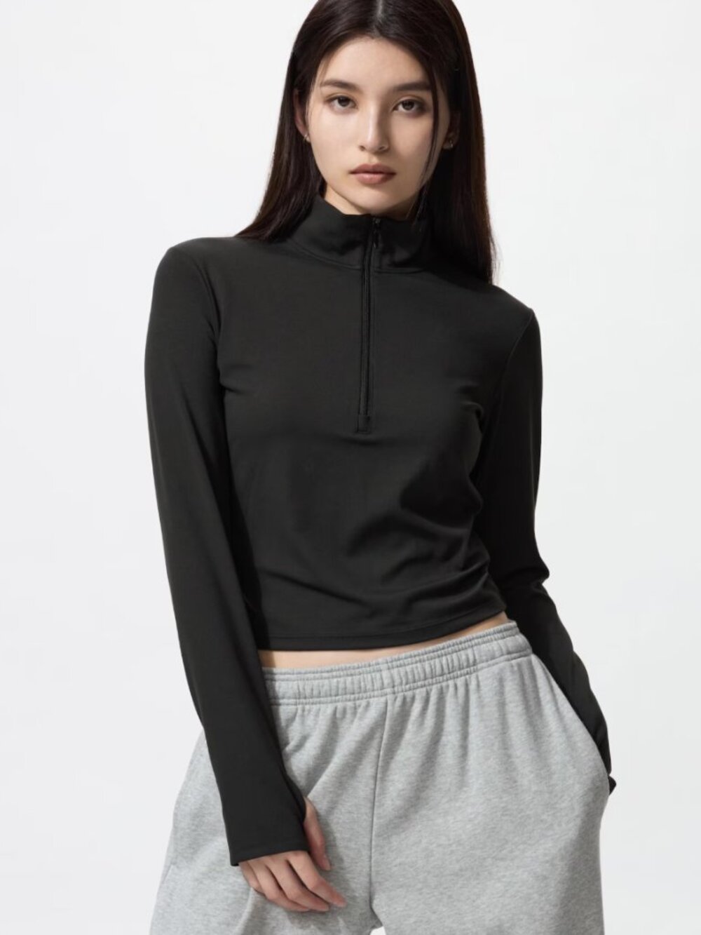 UNIQLO AIRism UV Protection Half-Zip Long Sleeve Top Black Size S